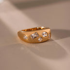 Diamond Confetti Signet Ring Silver 18K Gold Plated