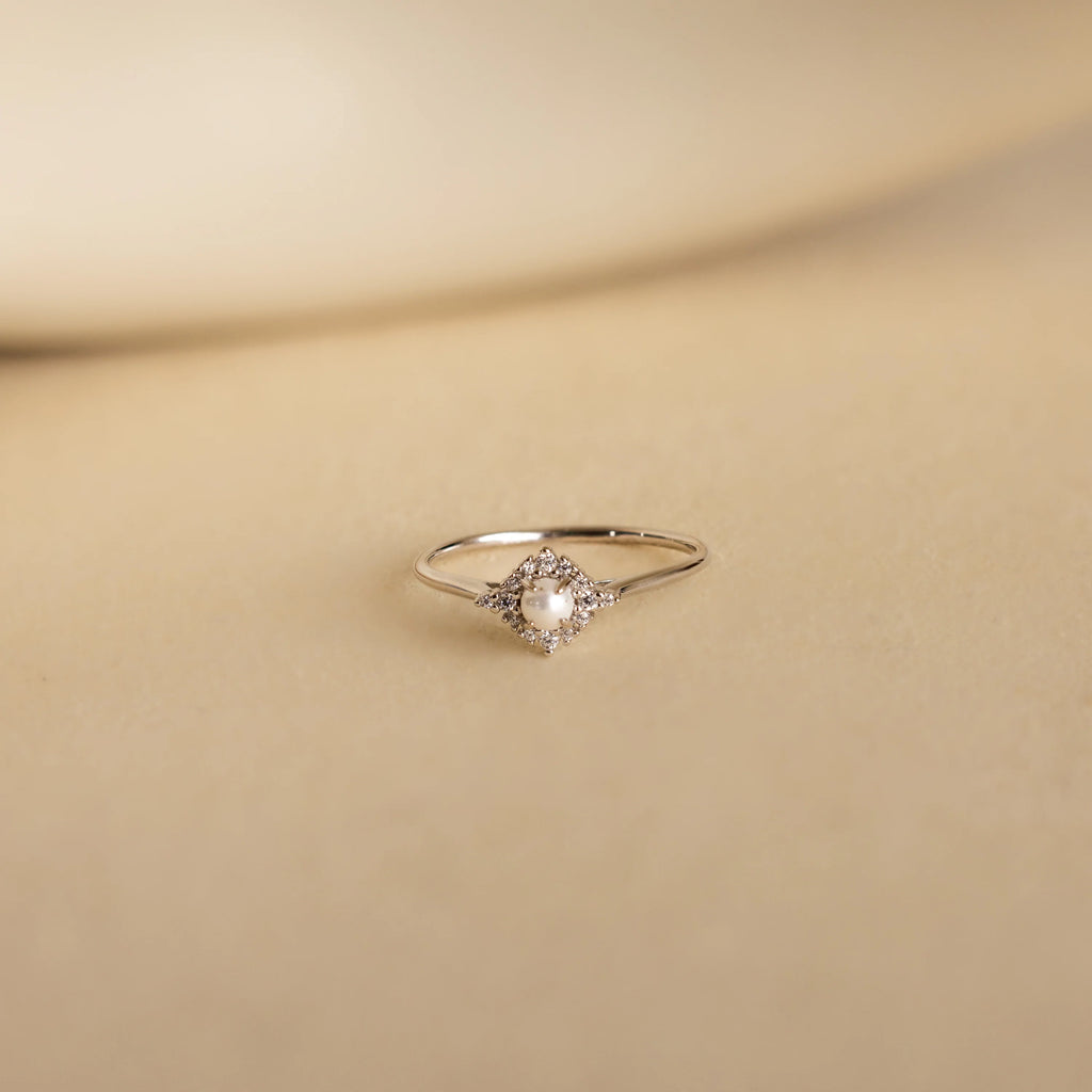 Vintage Pave Pearl Ring Silver 18K Gold Plated