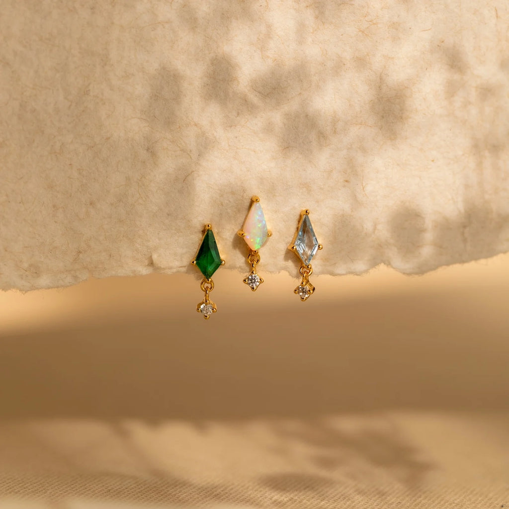 Opal Kite Diamond Drop Earrings Silver 18K Gold Plated