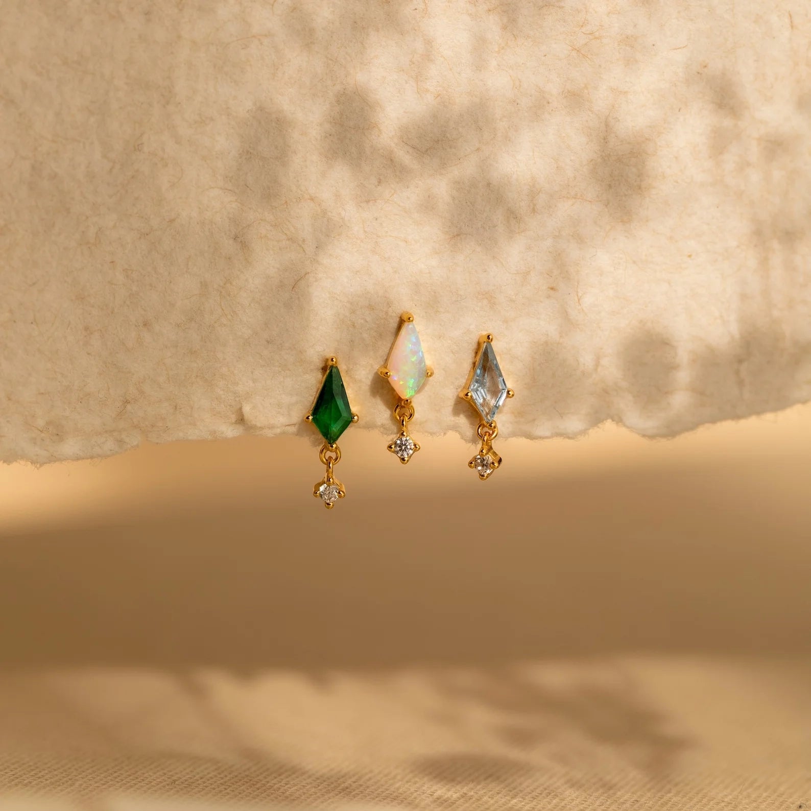 Opal Kite Diamond Drop Earrings Silver 18K Gold Plated
