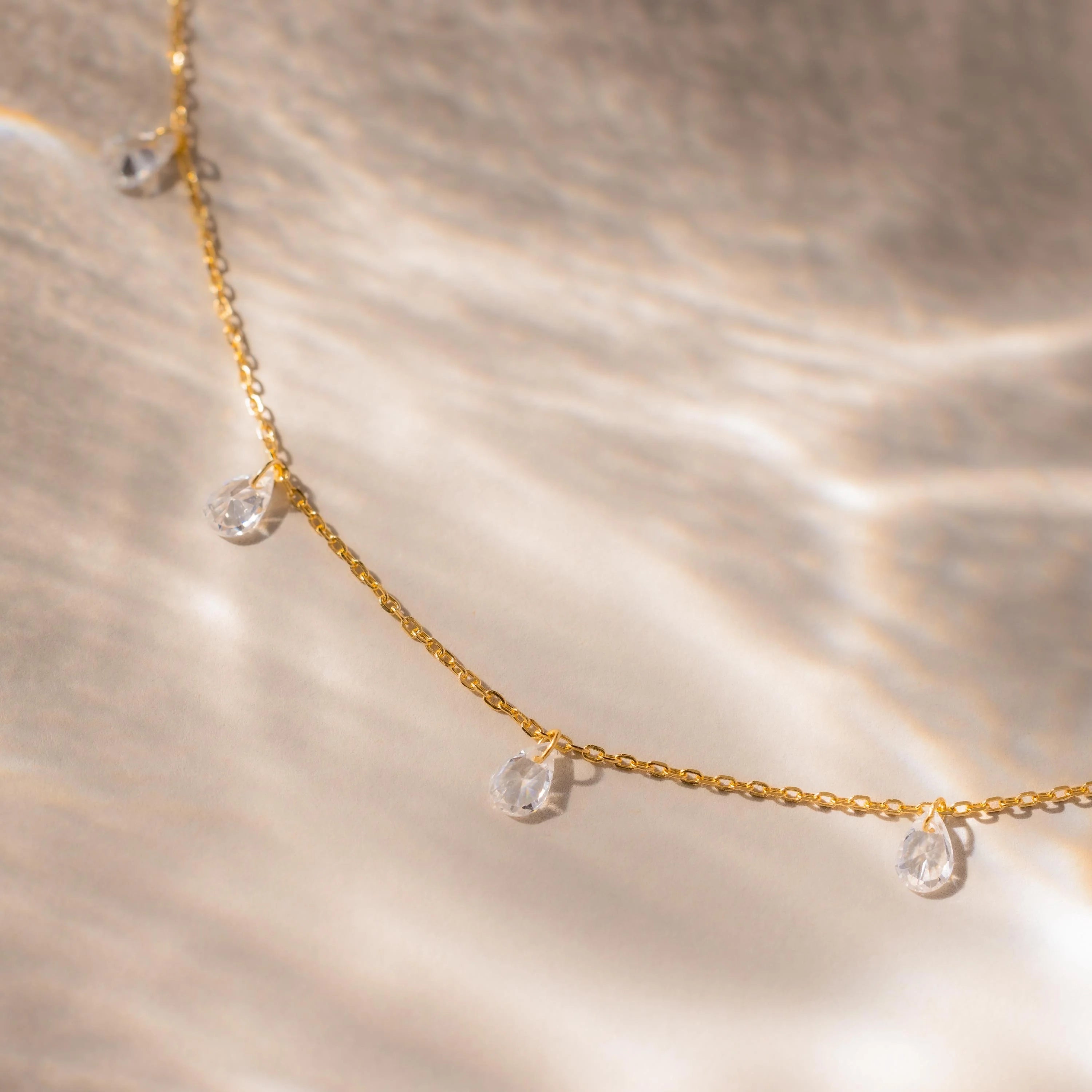 Diamond Drop Station Necklace Silver 18K Gold Plated