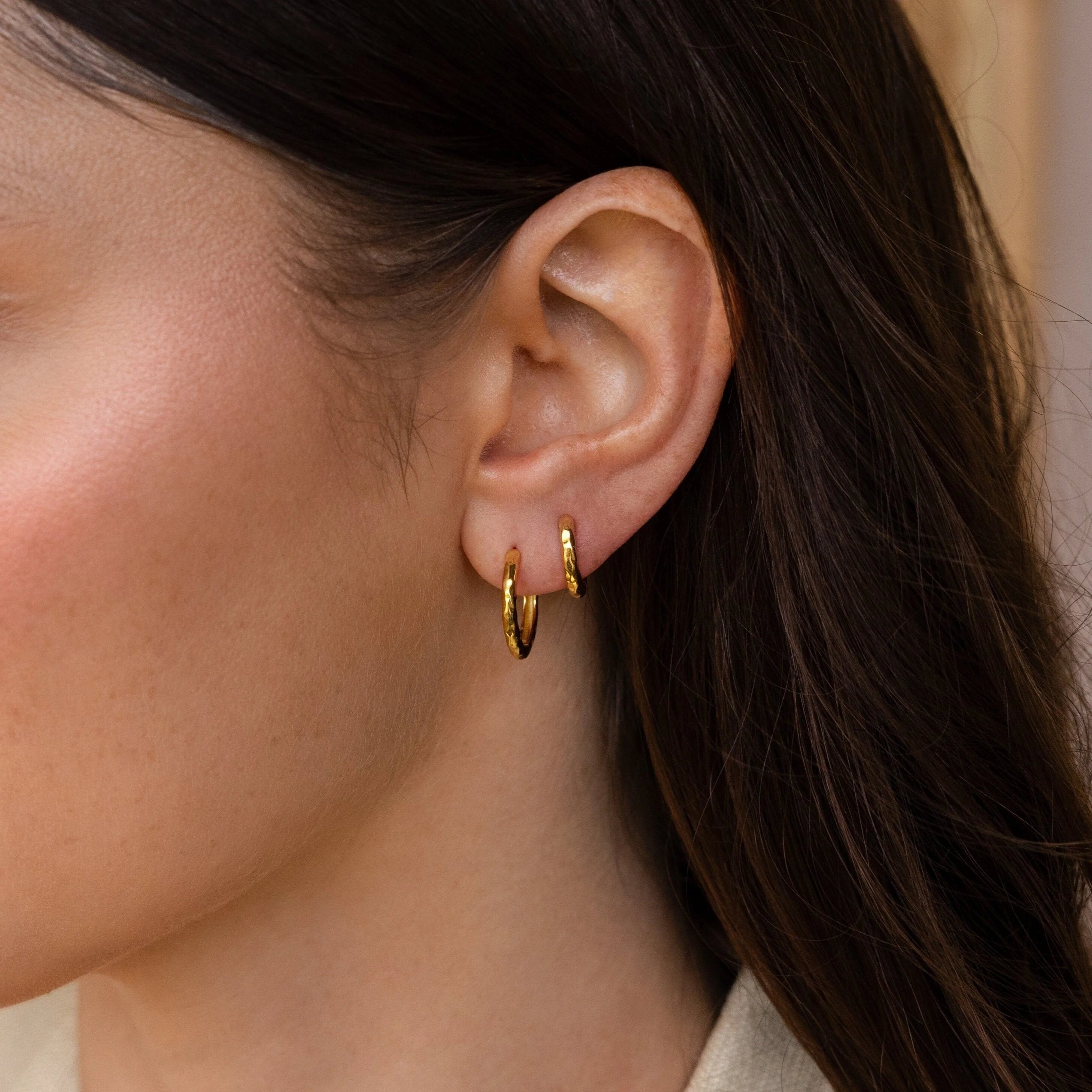 Mini Hammered Hoops Set Silver 18K Gold Plated