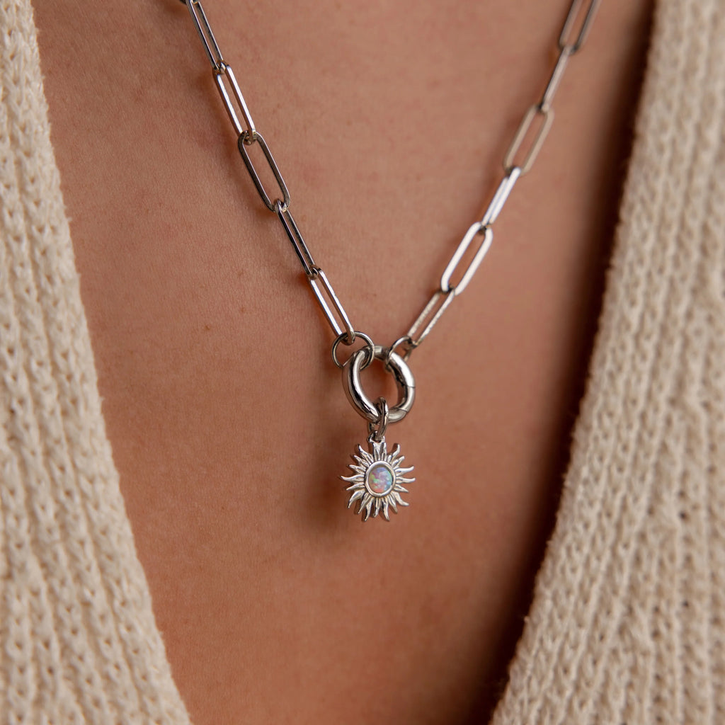 Opal Sun Charm Silver 18K Gold Plated