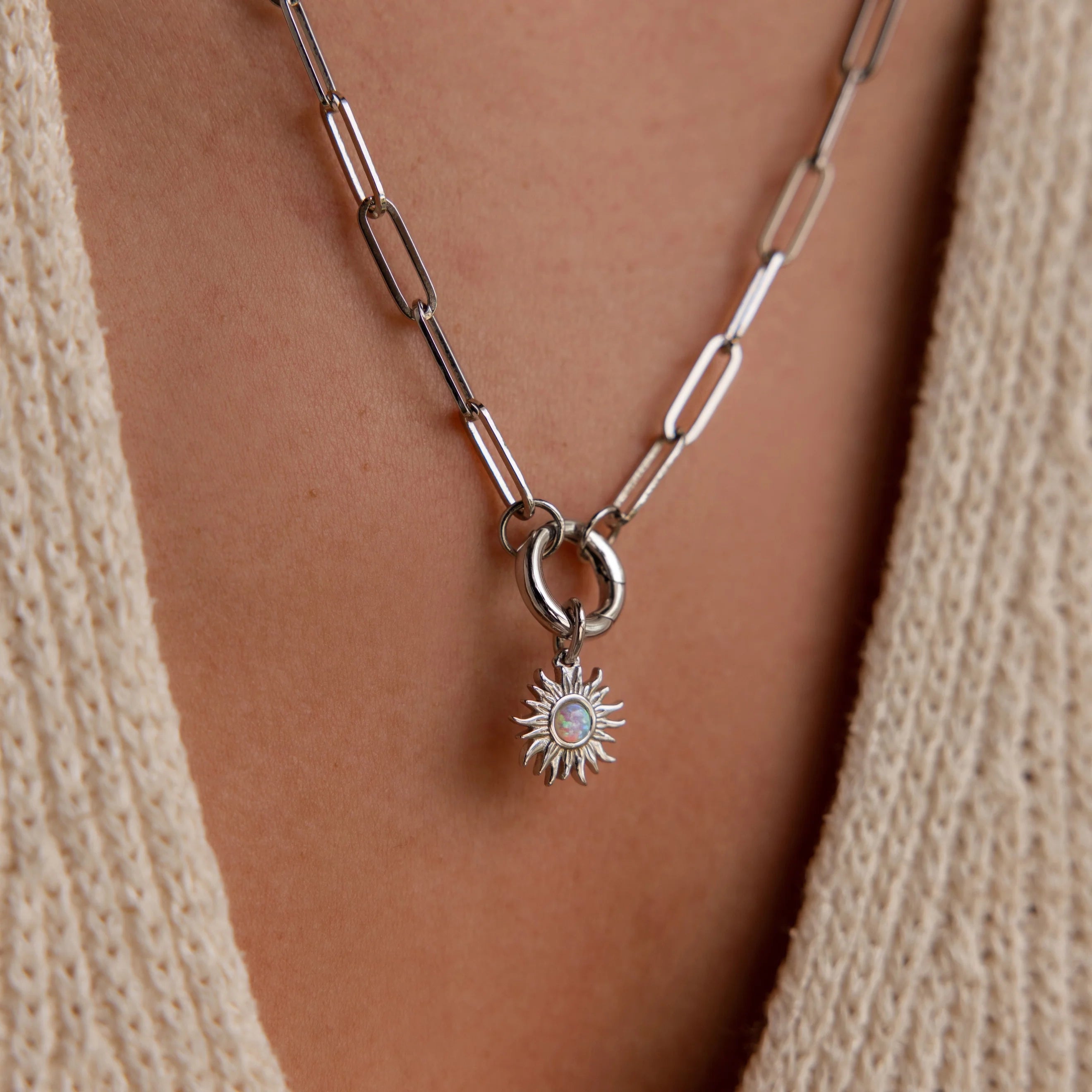 Opal Sun Charm Silver 18K Gold Plated