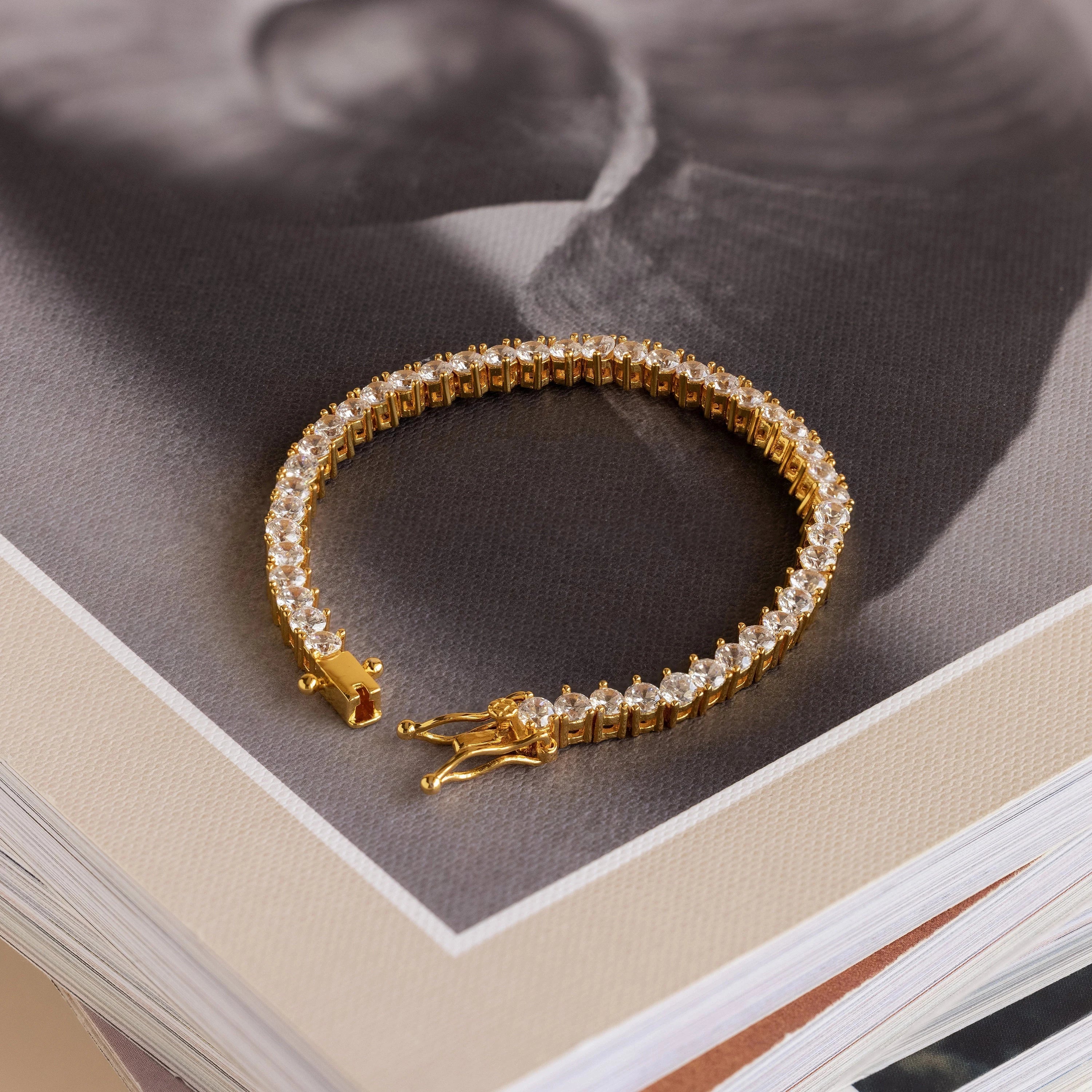 Diamonds Tennis Bracelet Silver 18K Gold Plated