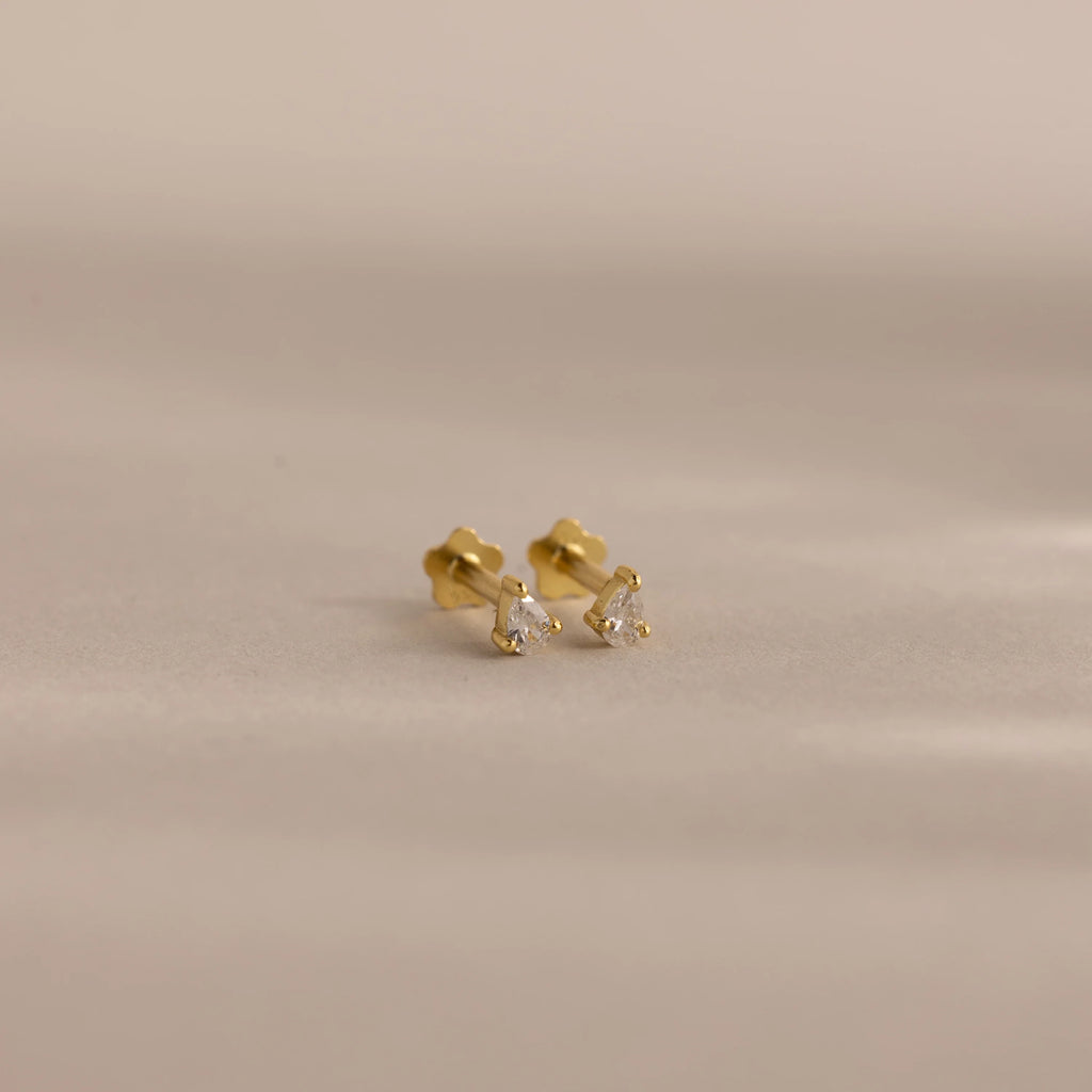 Teardrop Diamond Flat Back Studs Silver 18K Gold Plated