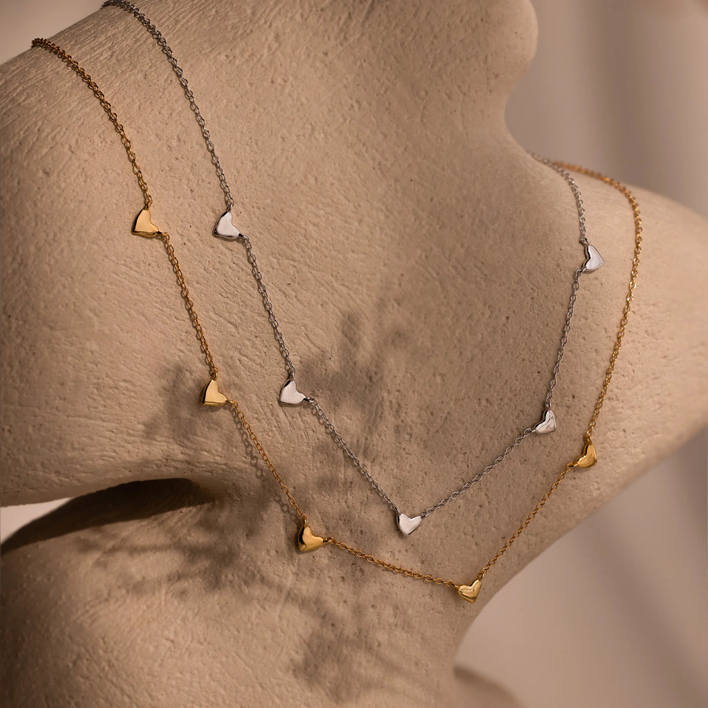 Heart Station Necklace Silver 18K Gold Plated