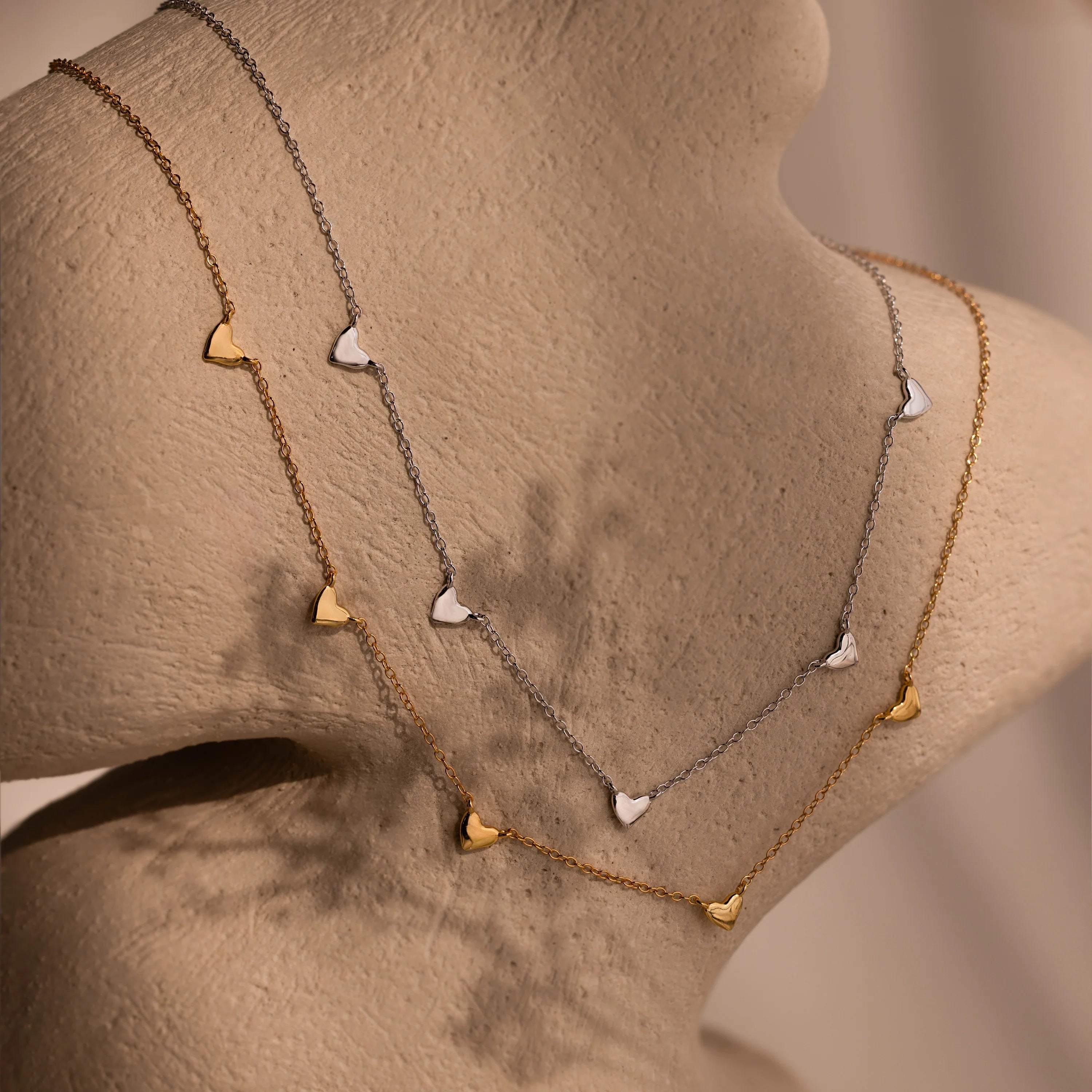 Heart Station Necklace Silver 18K Gold Plated