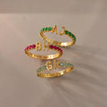 Blue Zircon Duo Initial Tennis Ring Silver 18K Gold Plated