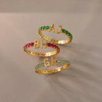 Blue Zircon Duo Initial Tennis Ring Silver 18K Gold Plated