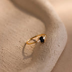Onyx Baguette Diamond Ring Silver 18K Gold Plated