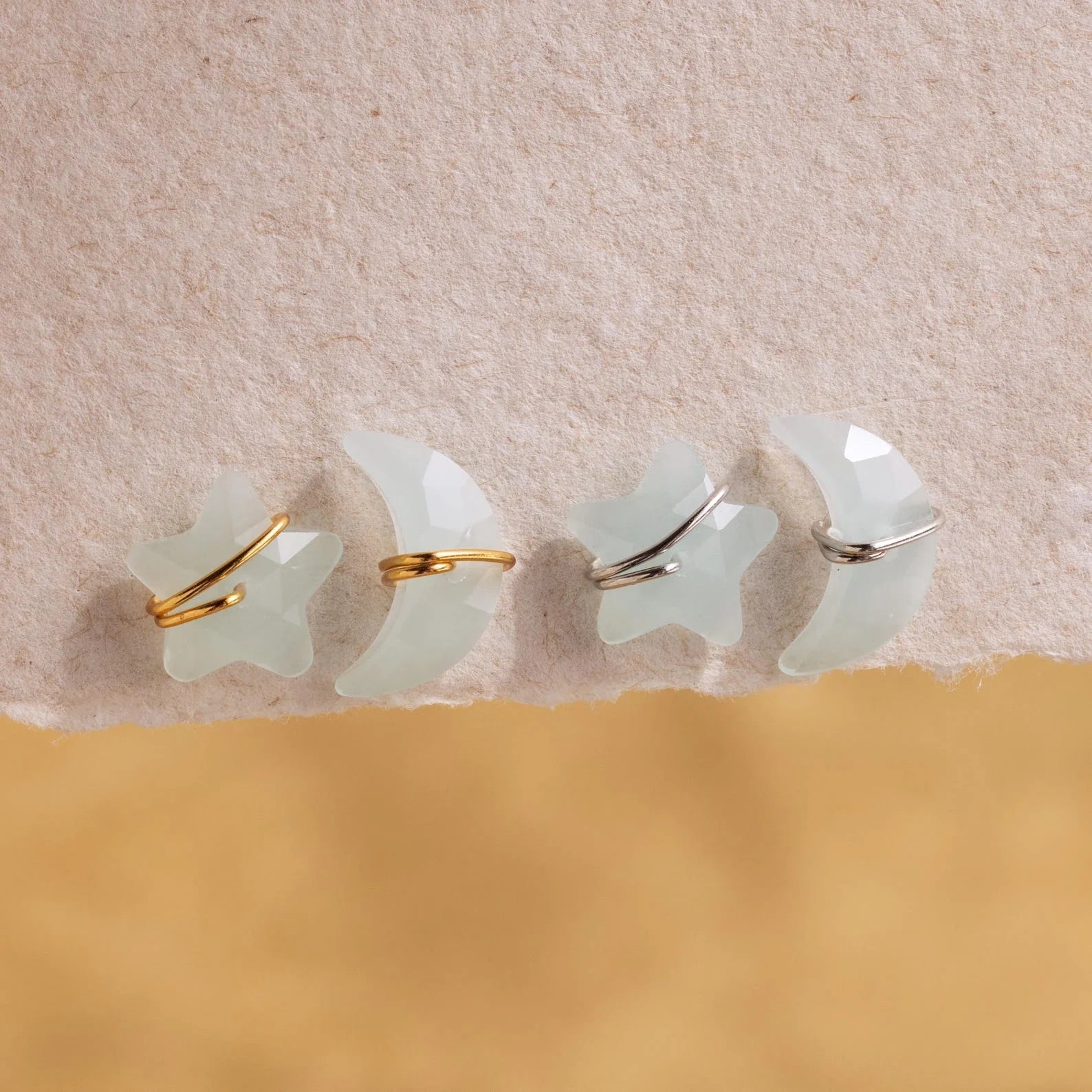 Aquamarine Moon & Star Studs Silver 18K Gold Plated