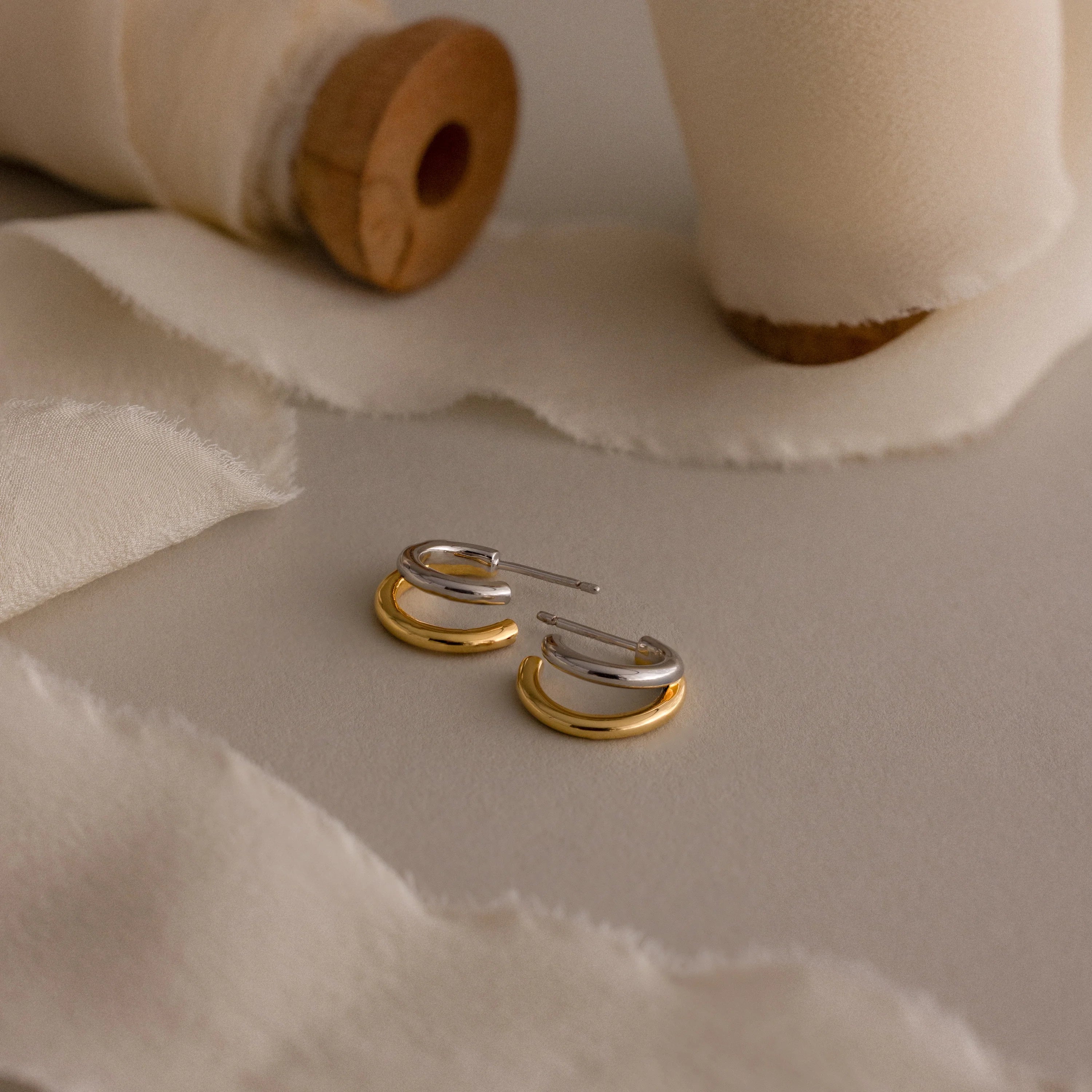 Mixed Metal Duo Hoops Silver 18K Gold Plated