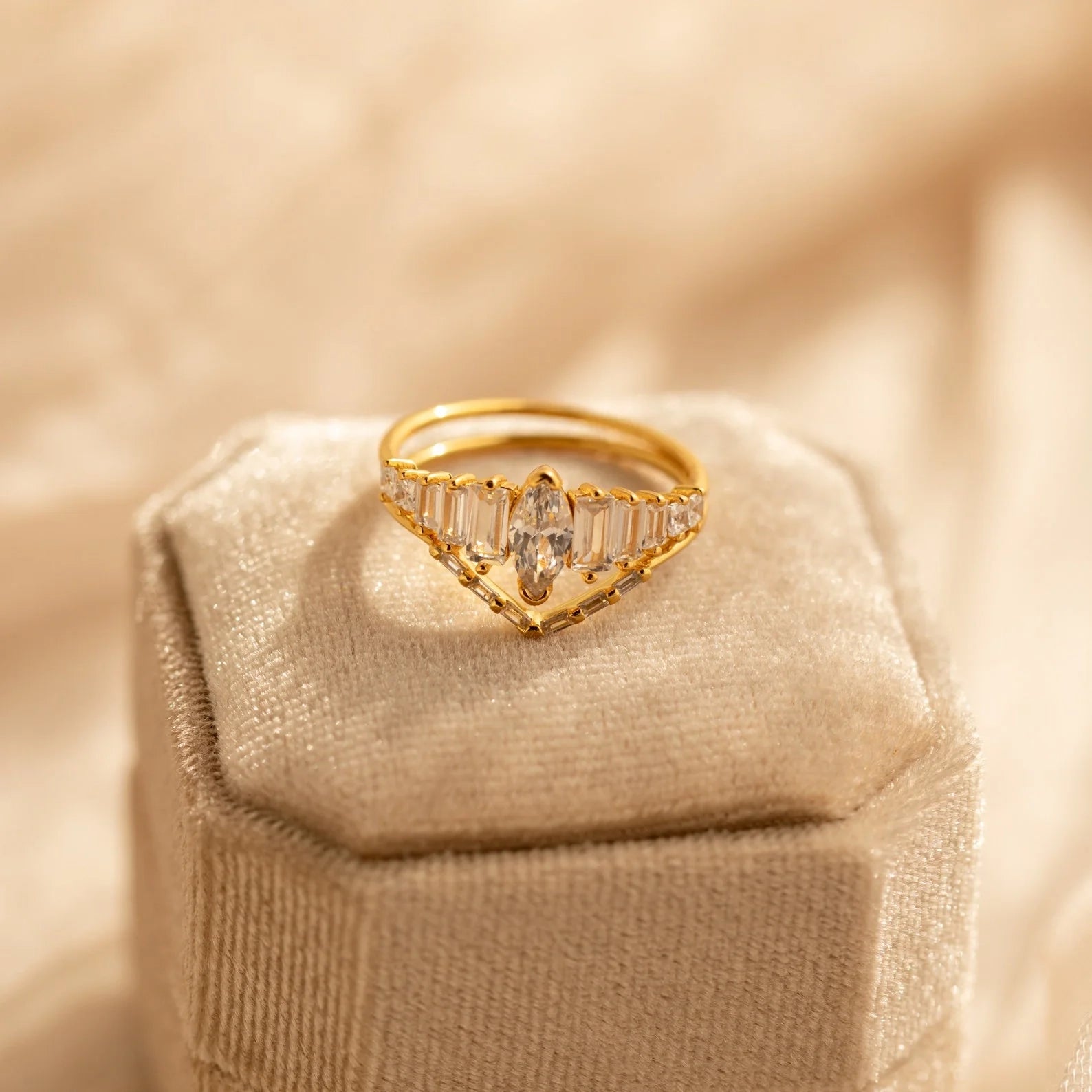 Art Deco Ring Set Silver 18K Gold Plated