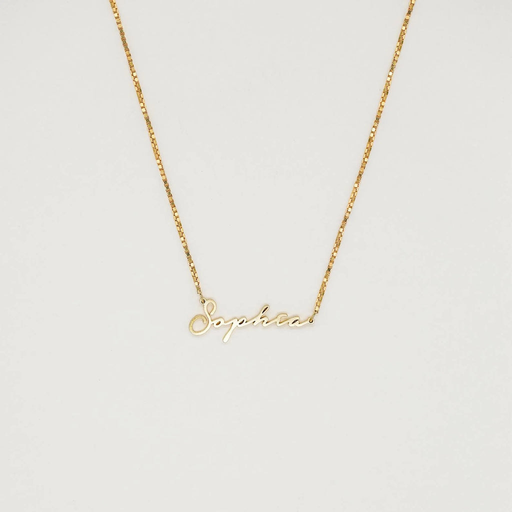 Venice Name Necklace in Box Chain Silver 18K Gold Plated
