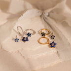 Sapphire Flower Earrings Set  Silver 18K Gold Plated