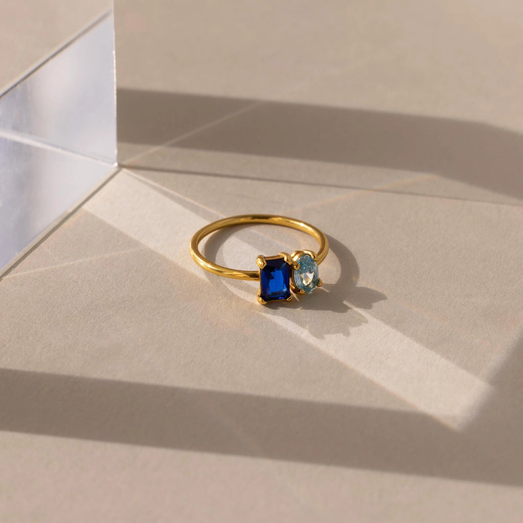 Toi et Moi Oval Birthstone Ring Silver 18K Gold Plated