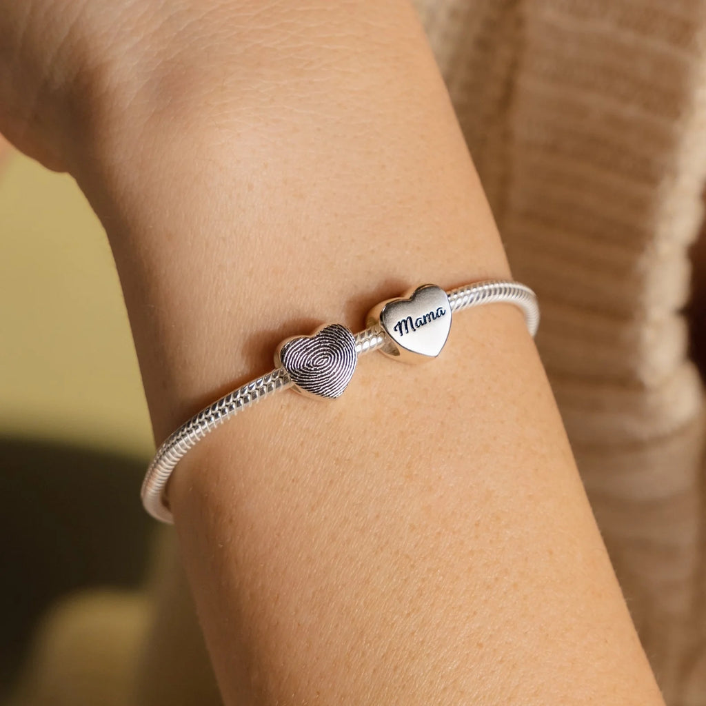 Fingerprint Heart Charm Silver 18K Gold Plated
