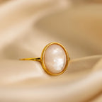Mother of Pearl Signet Ring Silver 18K Gold Plated