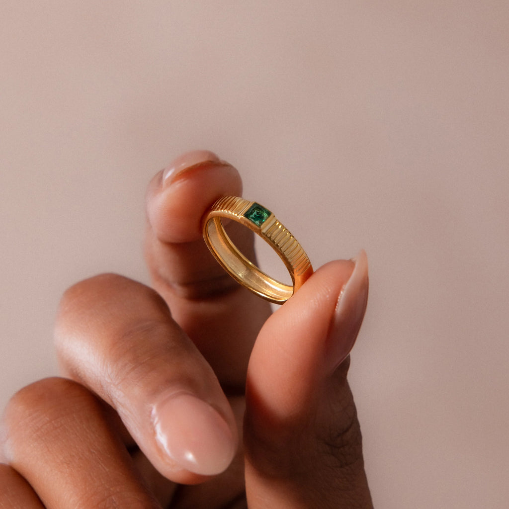 Ribbed Emerald Band Silver 18K Gold Plated
