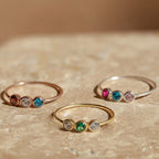 Triple Birthstone Ring Silver 18K Gold Plated