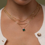 Emerald Pink Tourmaline Necklace Silver 18K Gold Plated