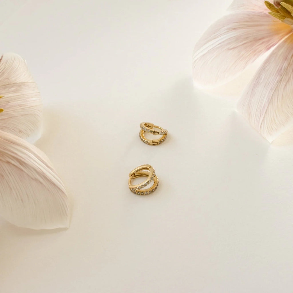 Esther Duo Pave Huggies Silver 18K Gold Plated