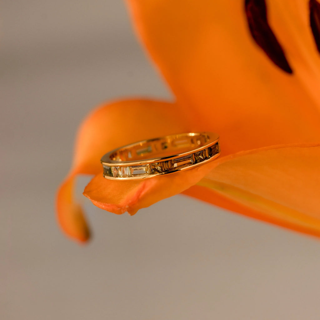 Peridot Inlay Eternity Ring Silver 18K Gold Plated