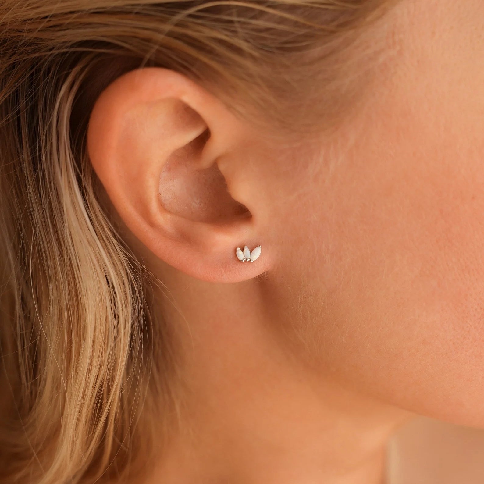 Dainty Opal Stud Earrings Set Silver 18K Gold Plated