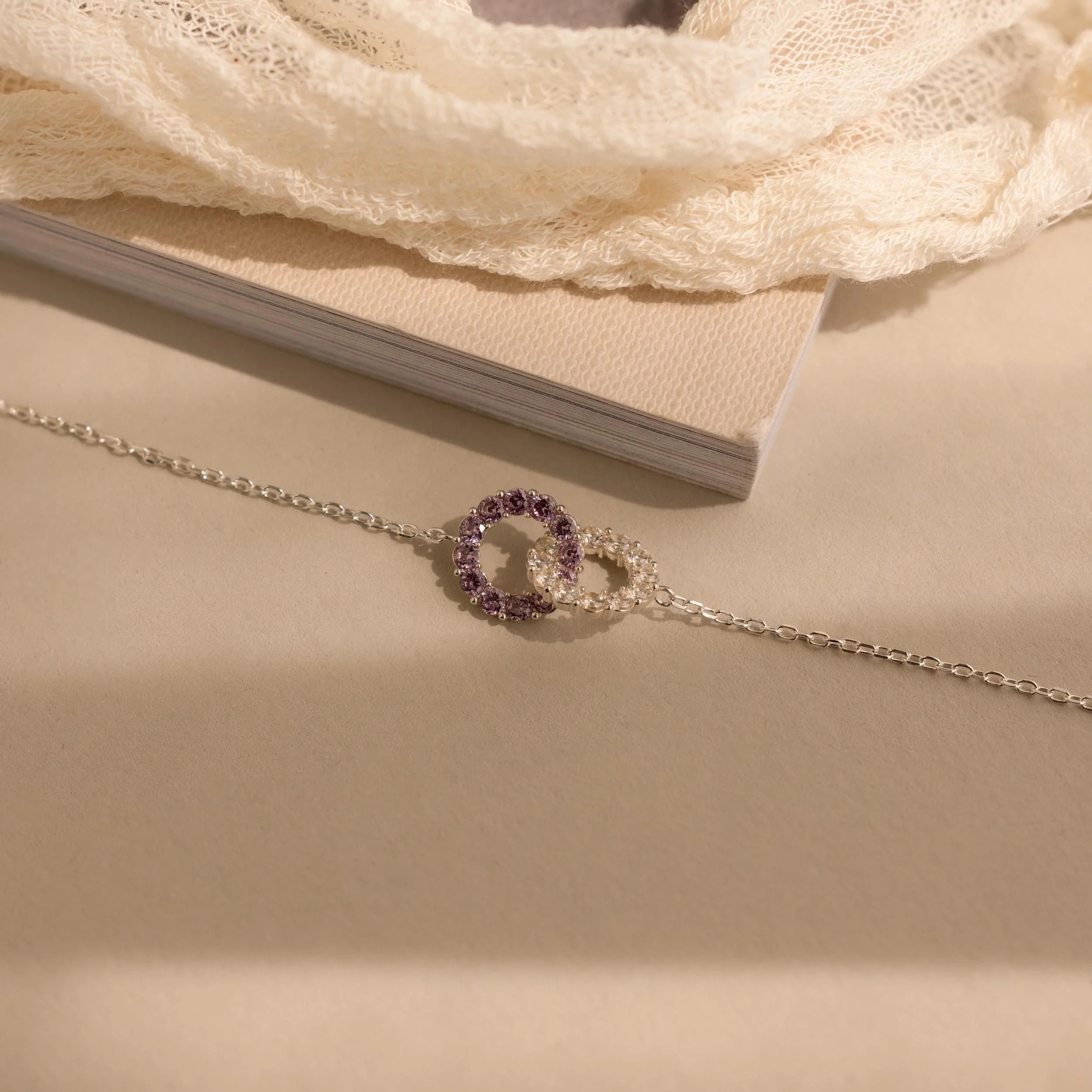 Interlocking Duo Birthstone Bracelet Silver 18K Gold Plated