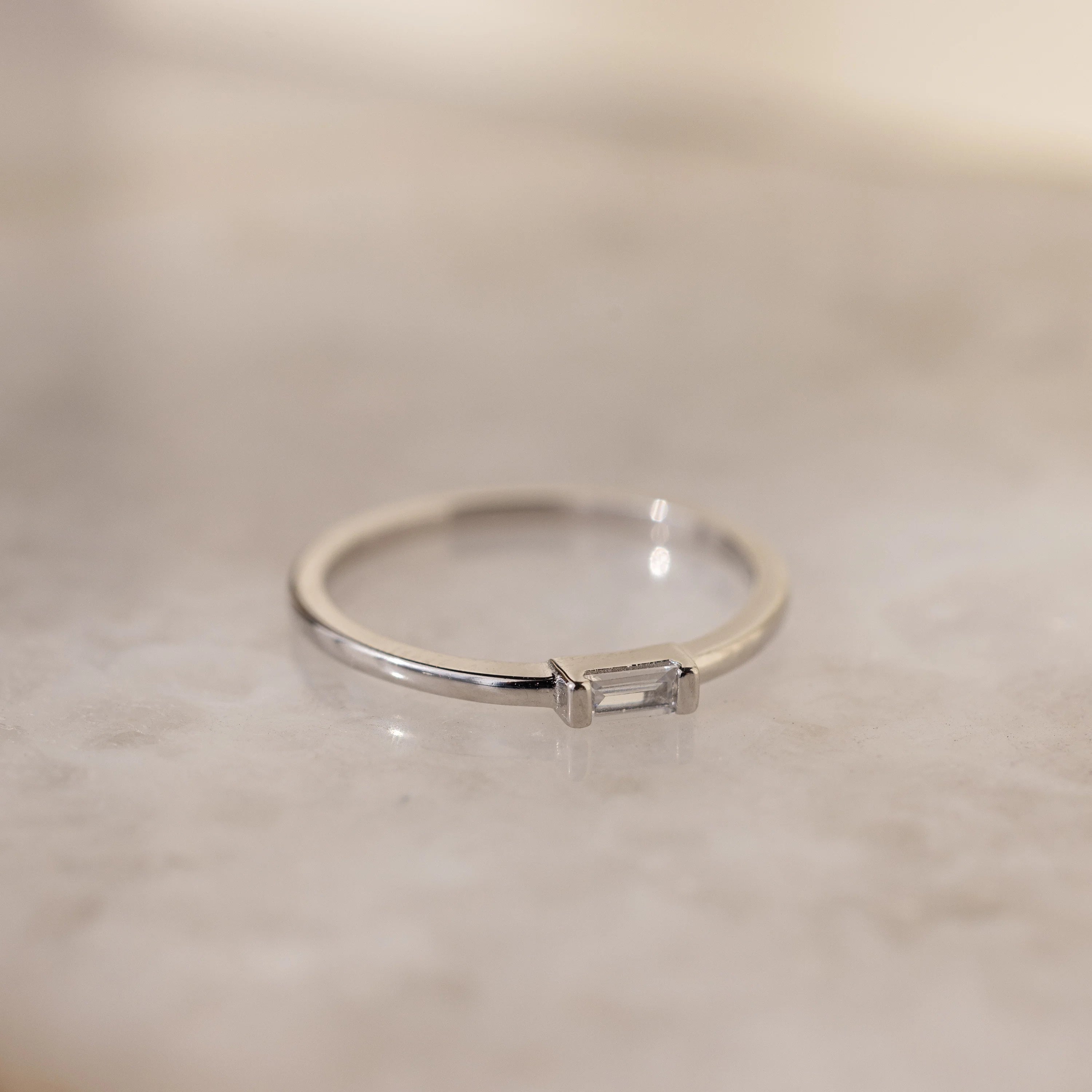 Baguette Cut Diamond Ring Silver 18K Gold Plated