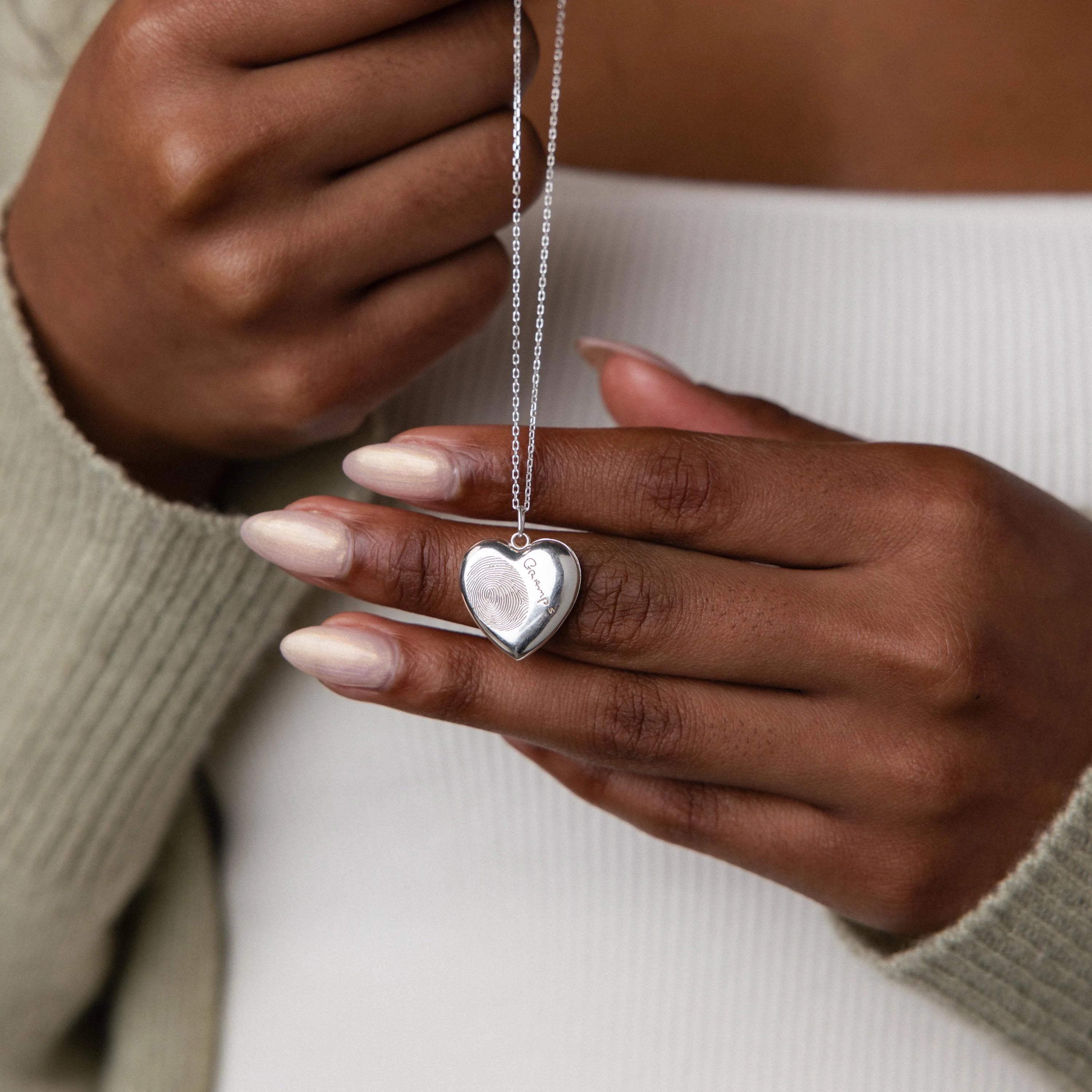 Fingerprint Heart Locket Necklace Silver 18K Gold Plated