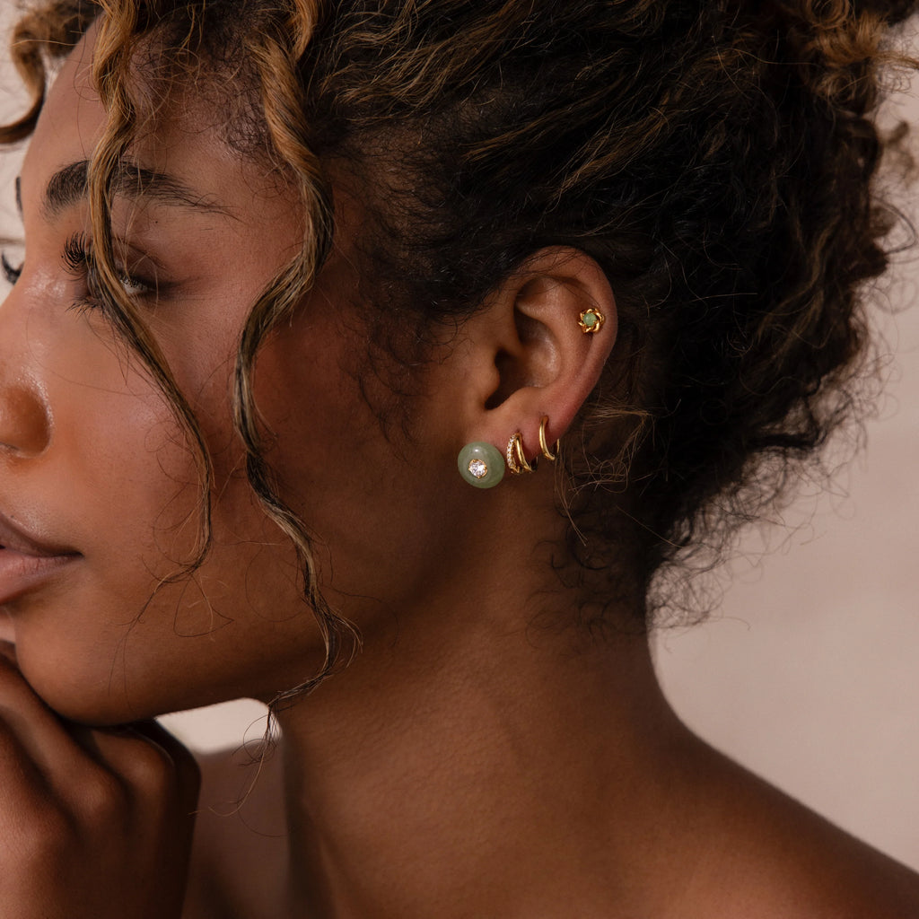 Jade Diamond Studs Silver 18K Gold Plated