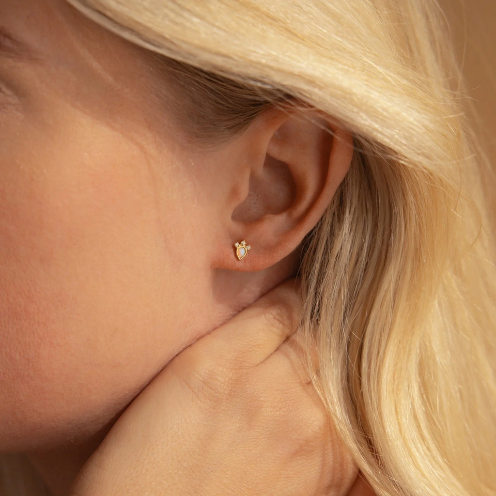 Dainty Opal Teardrop Studs Silver 18K Gold Plated