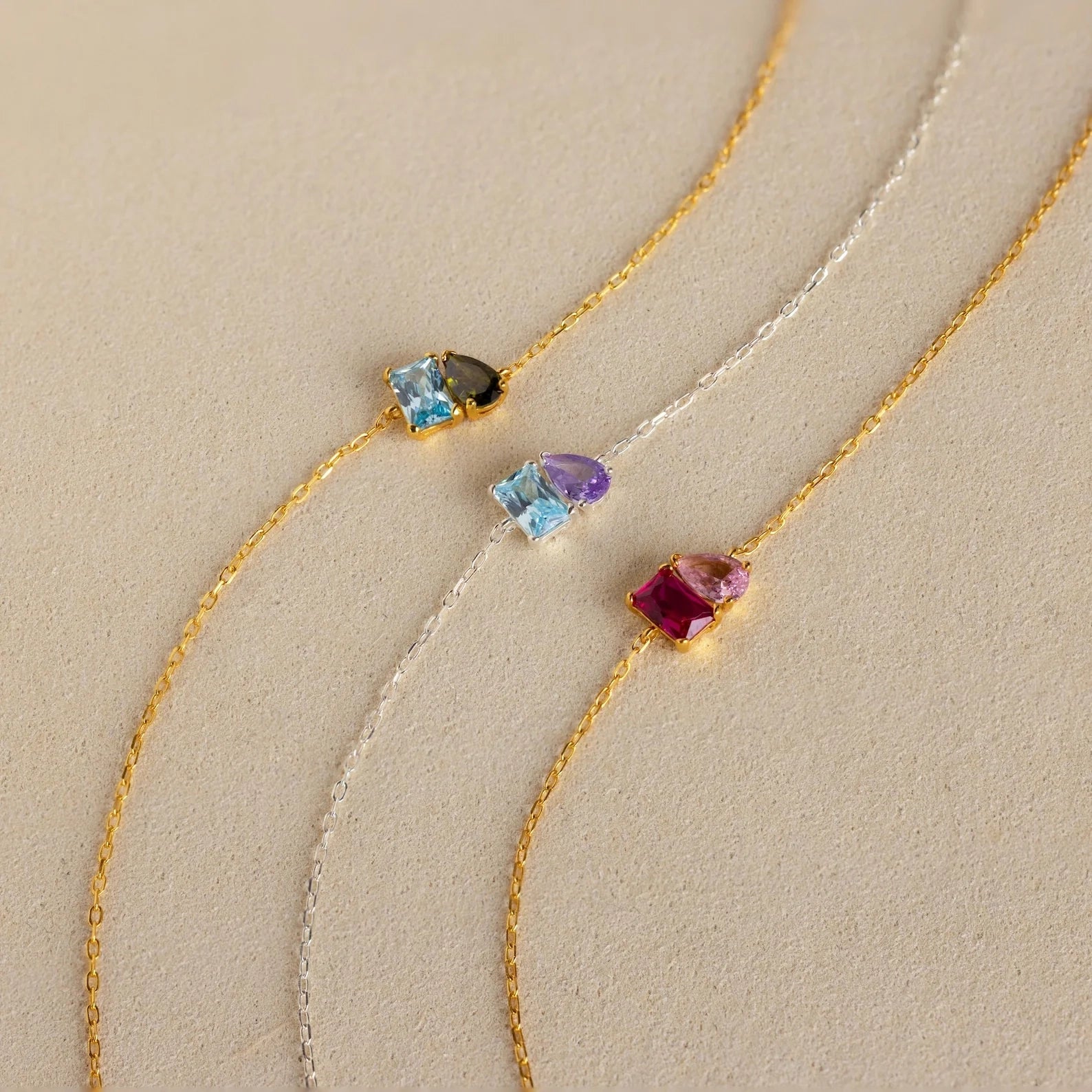 Toi et Moi Birthstone Bracelet Silver 18K Gold Plated