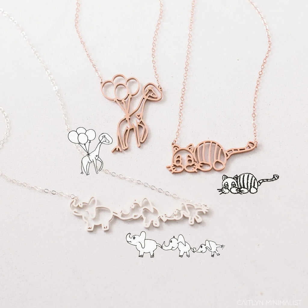 Kids Drawing Necklace Silver 18K Gold Plated