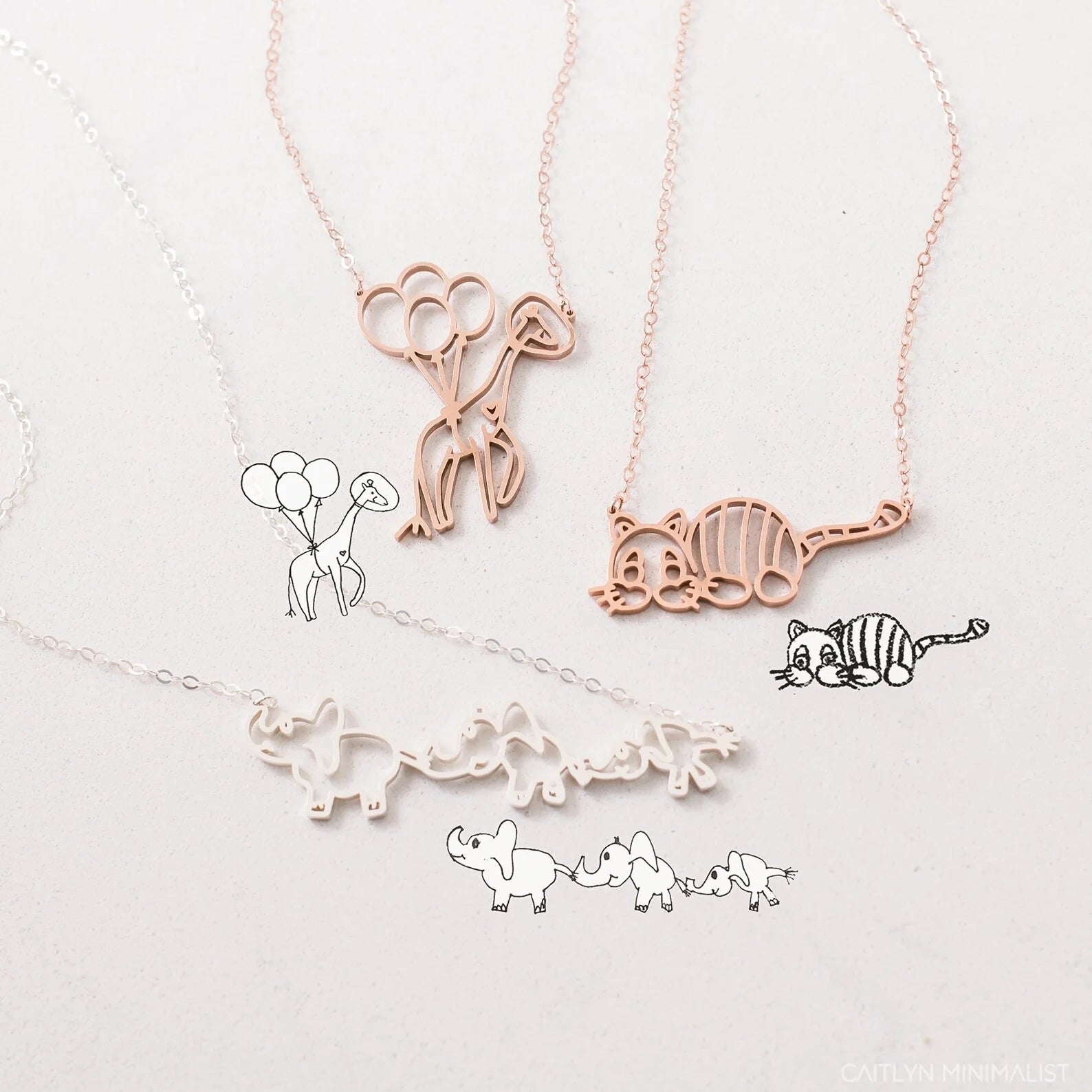 Kids Drawing Necklace Silver 18K Gold Plated