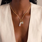 Pave Pearl Heart Charm Silver 18K Gold Plated