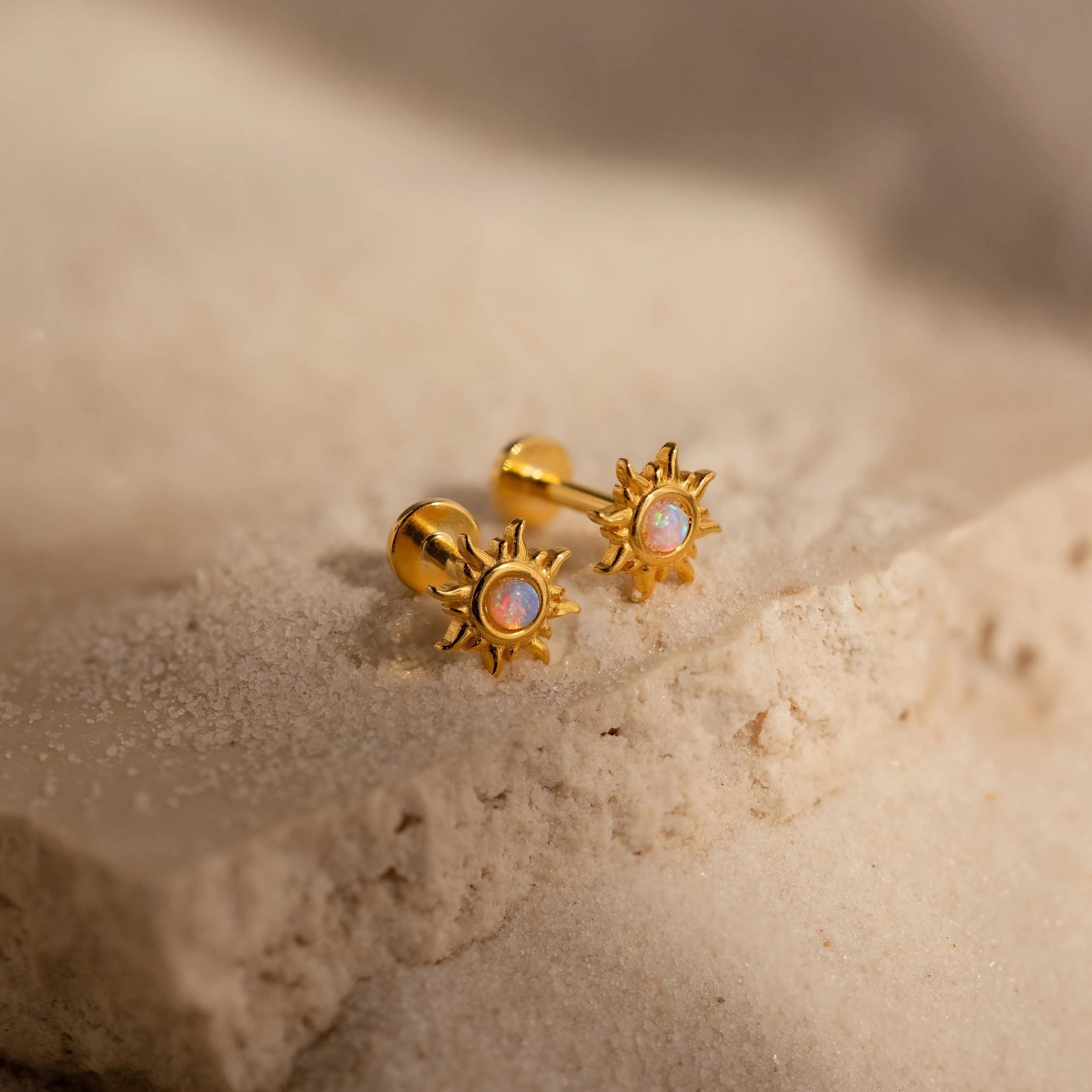 Opal Sun Flat Back Studs Silver 18K Gold Plated
