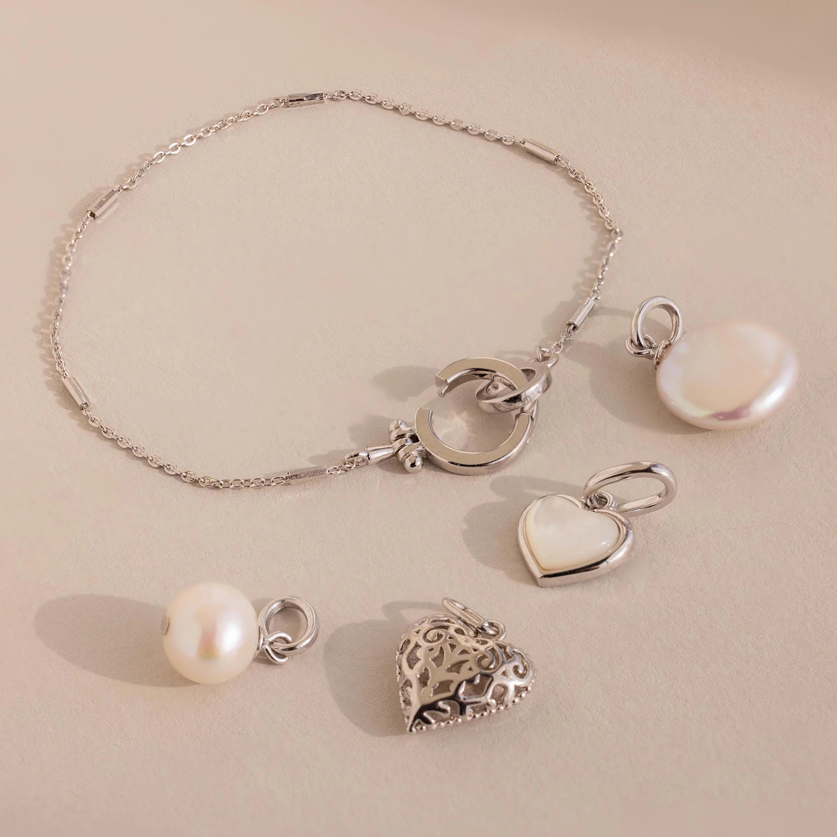 Hinged Circle Charm Bracelet Silver 18K Gold Plated