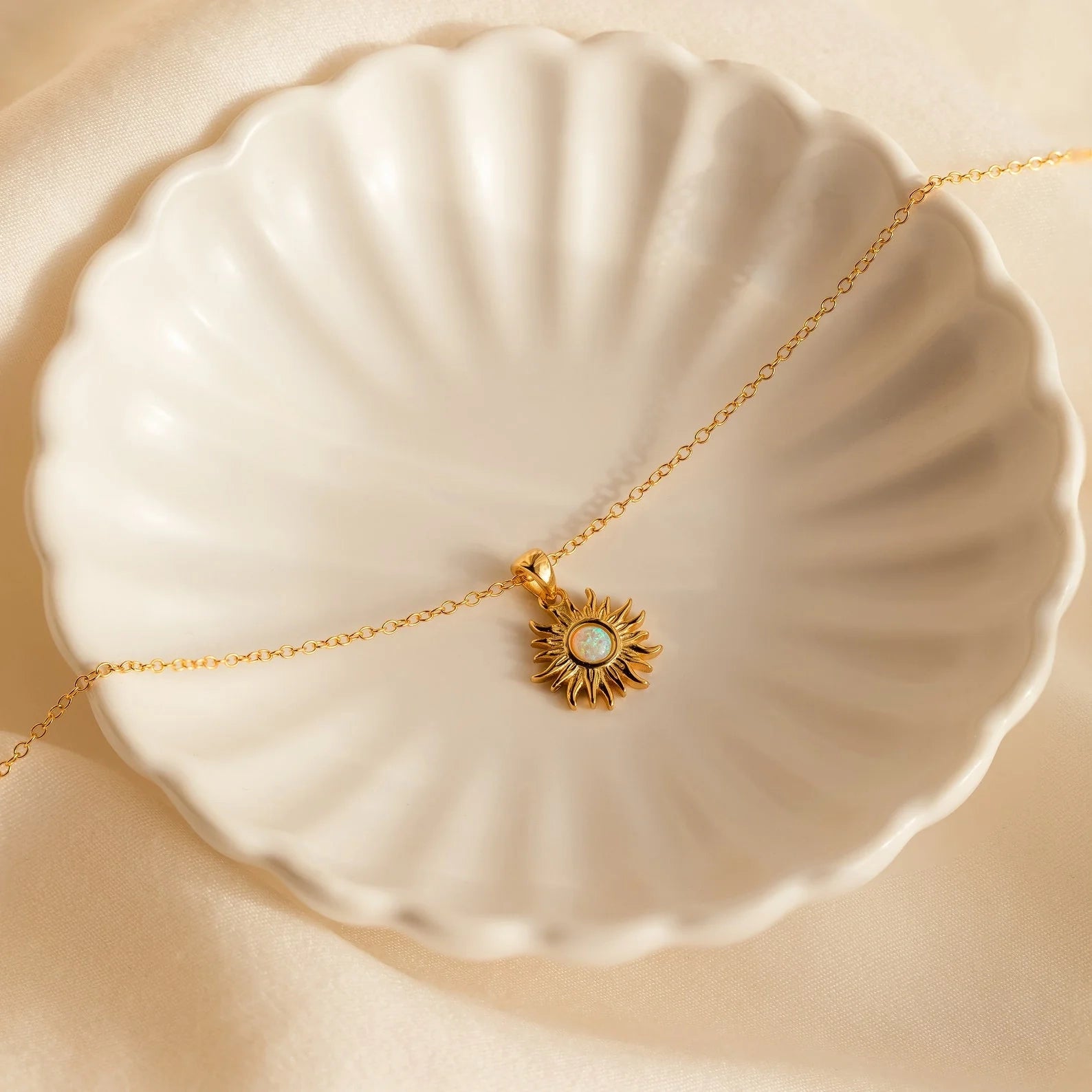 Opal Sun Necklace Silver 18K Gold Plated