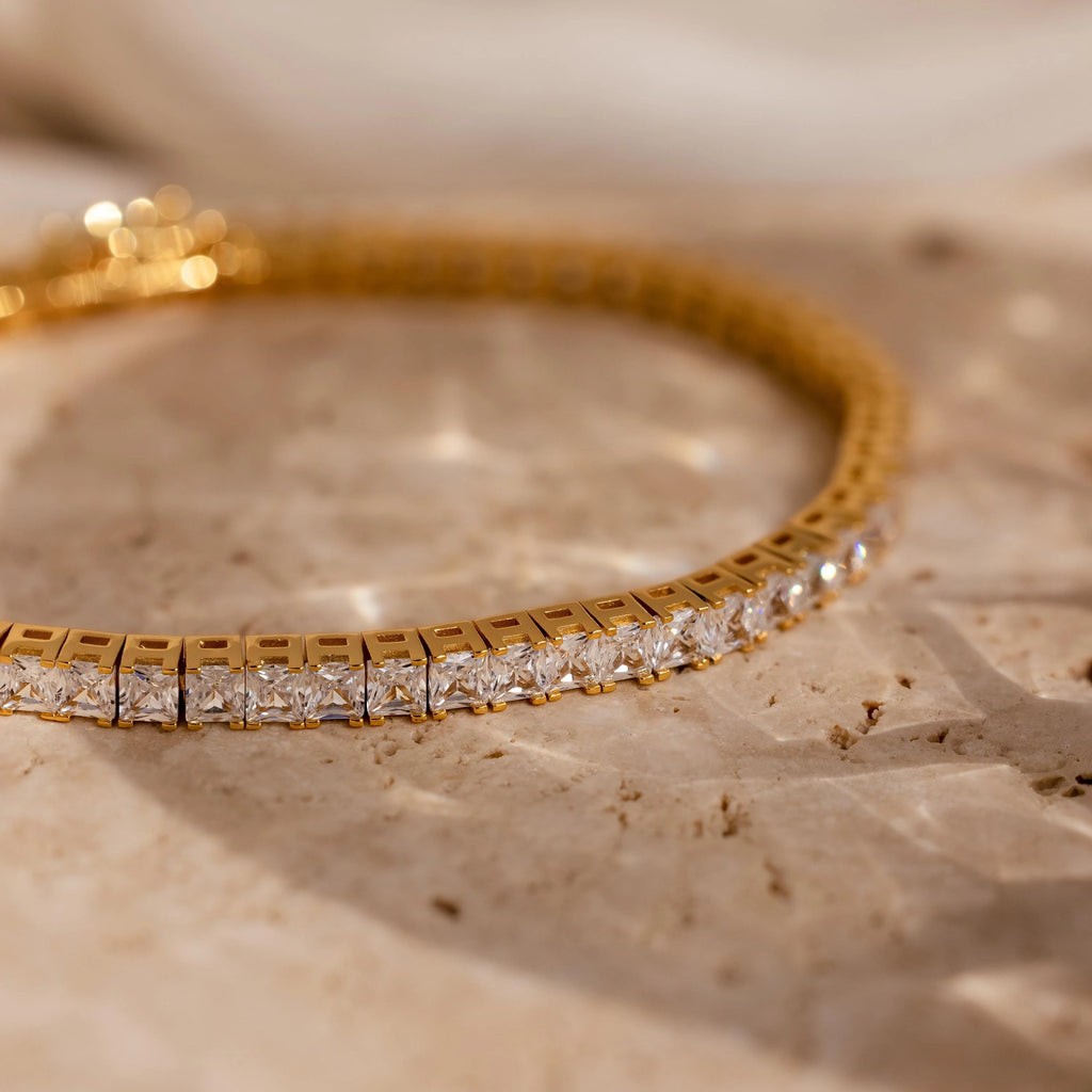 Princess Cut Diamond Tennis Bracelet Silver 18K Gold Plated