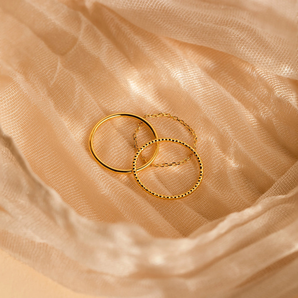 Textured Stacking Ring Set Silver 18K Gold Plated