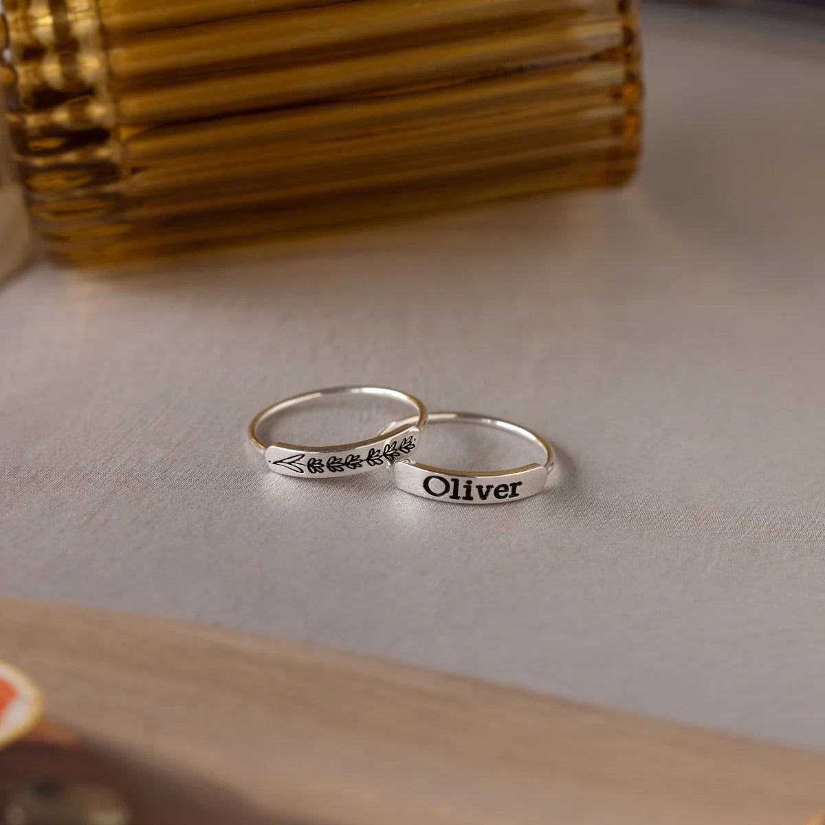 Birth Flower Bar Ring Silver 18K Gold Plated