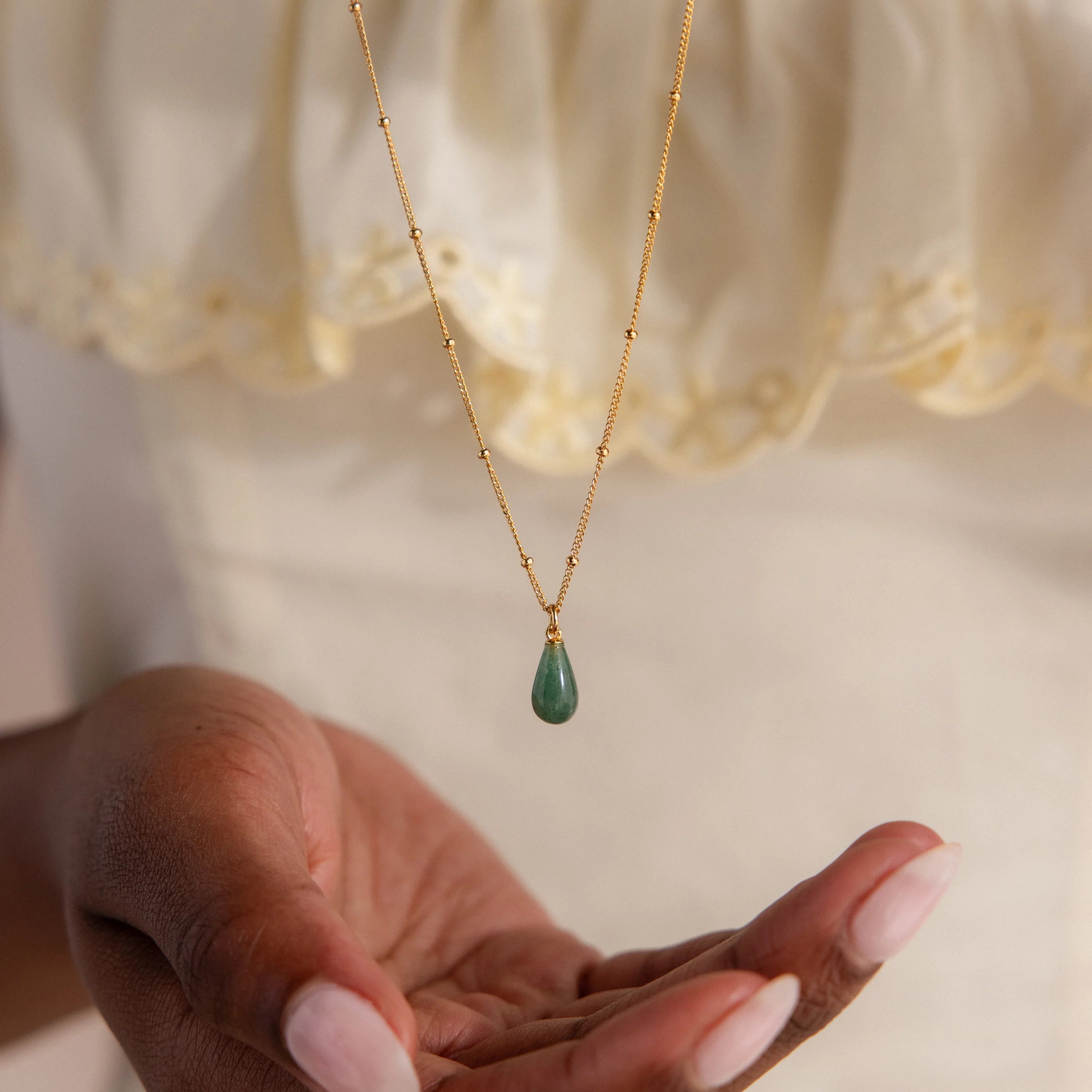 Jade Drop Necklace Silver 18K Gold Plated