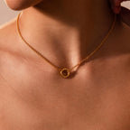 Cable Chain Circle Charm Necklace Silver 18K Gold Plated