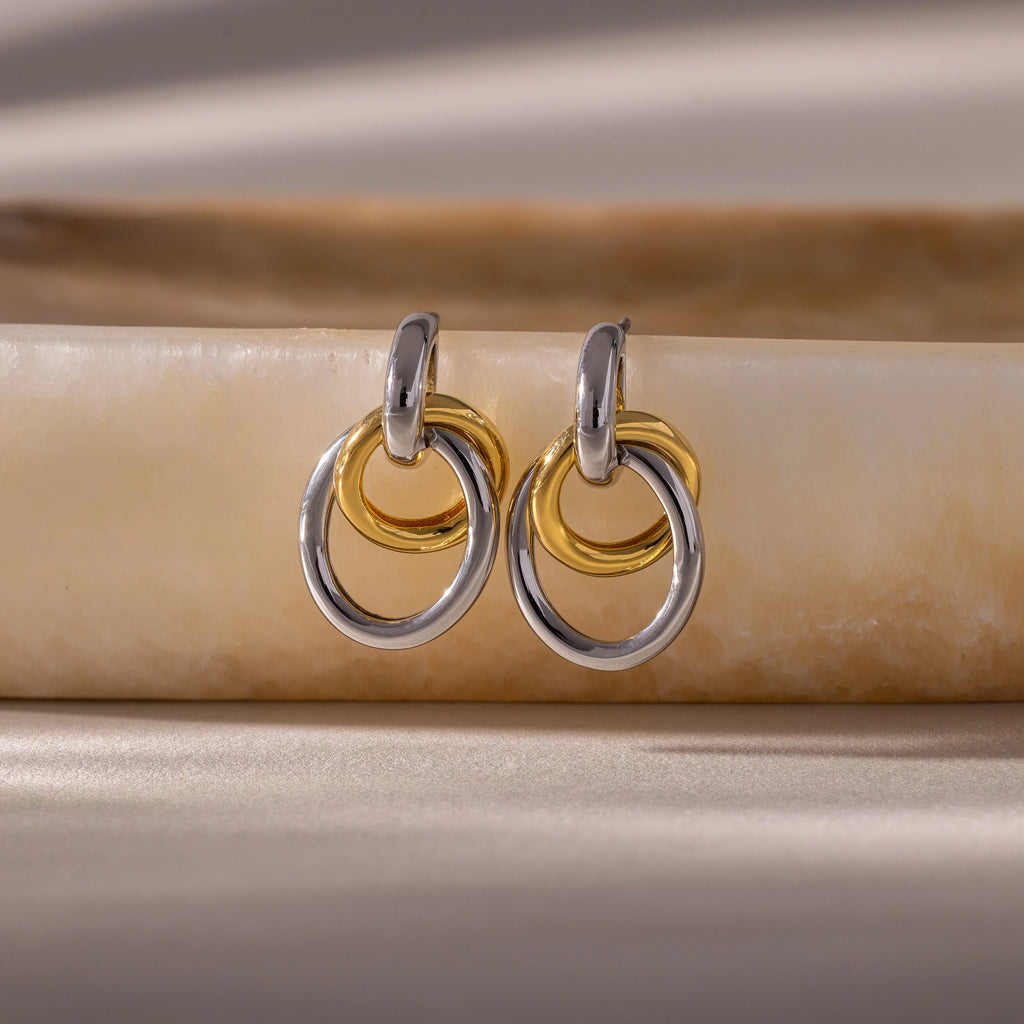 Mixed Metal Linked Earrings Silver 18K Gold Plated