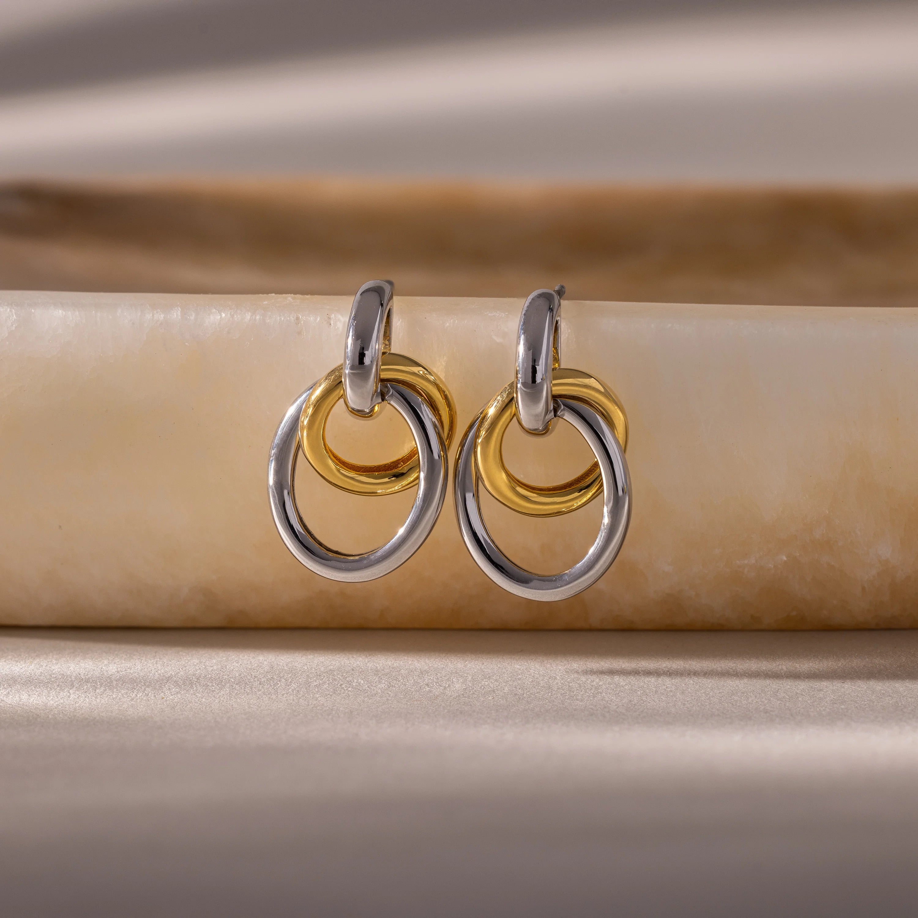 Mixed Metal Linked Earrings Silver 18K Gold Plated