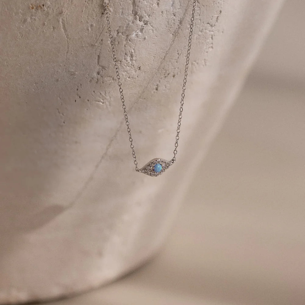 Opal Eye Necklace Silver 18K Gold Plated