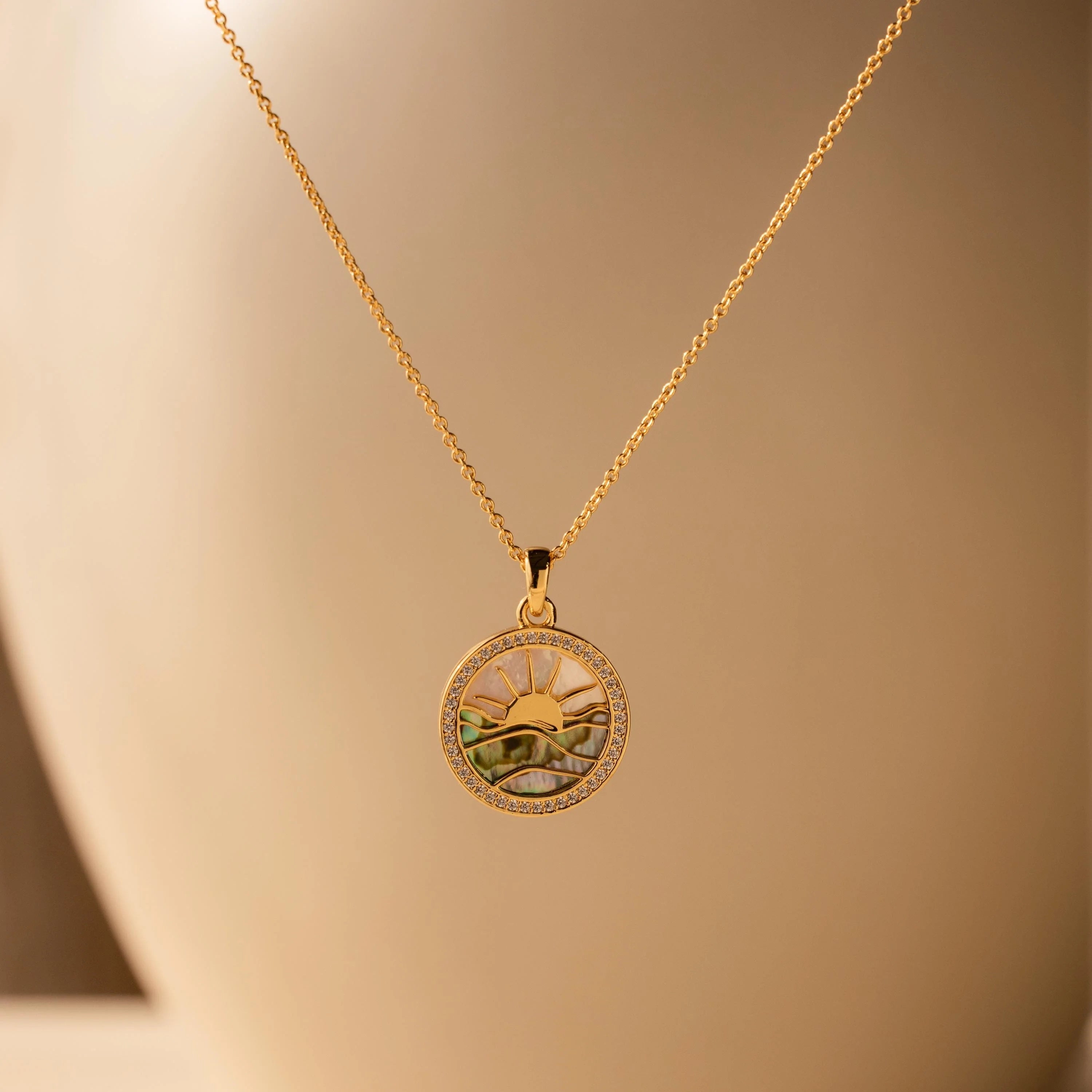 Diamond Sunrise Pendant Necklace Silver 18K Gold Plated